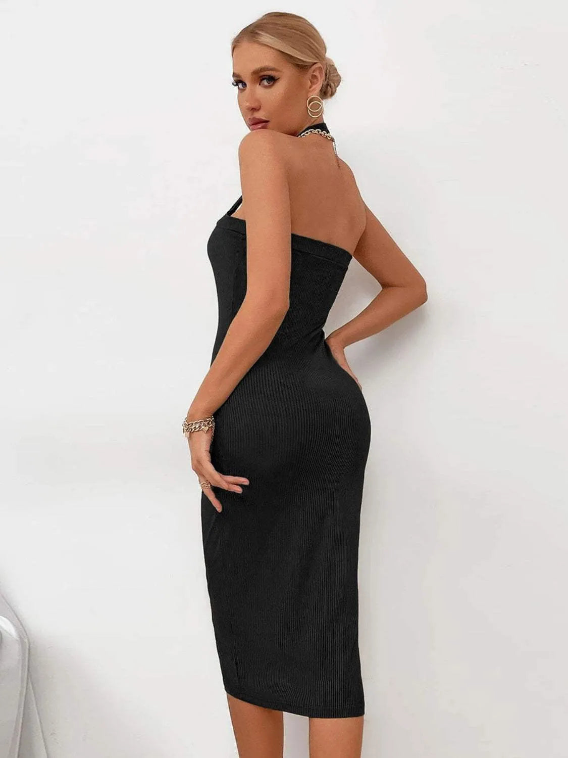 Ribbed Halter Neck Wrap Dress Cocktail Dresses - Tophatter Daily Deals